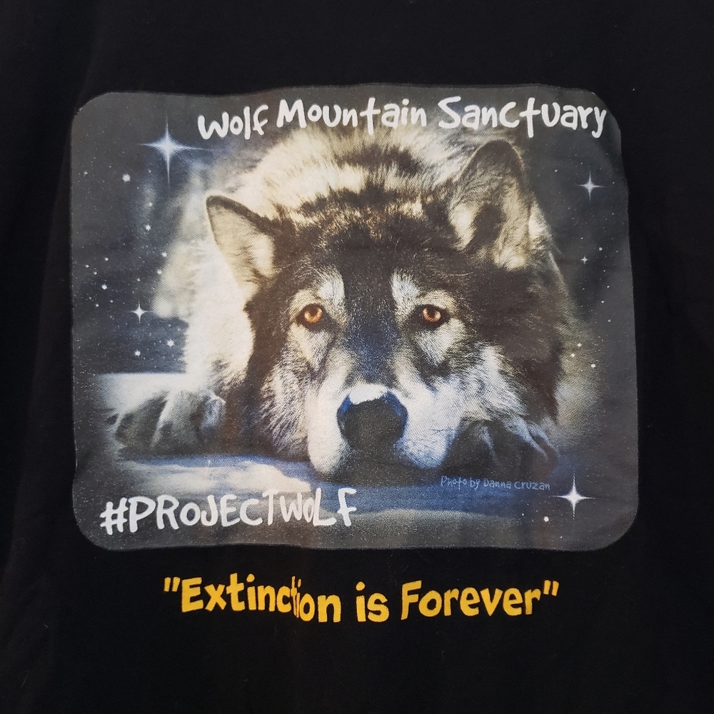 Wolf Mountain Sanctuary T Shirt Mens L Bayside USA Black Cotton Project Wolf